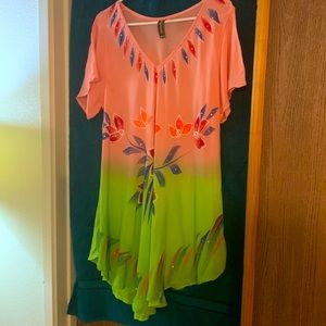 Sunflowers Tunic, One Size, Bright Orange and Lime green with embelishments. New
